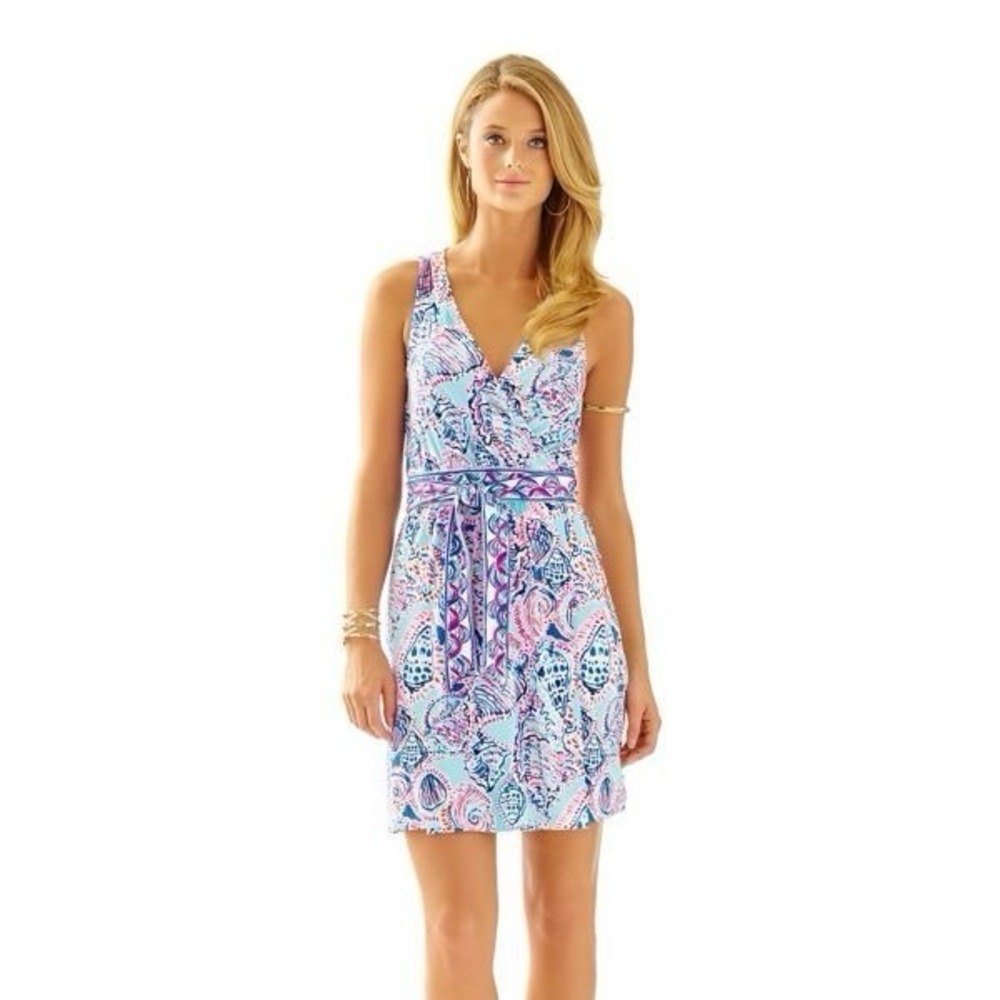 Lilly Pulitzer Bellina Wrap Dress Multi Shell Me About It Medium Seashells Beach